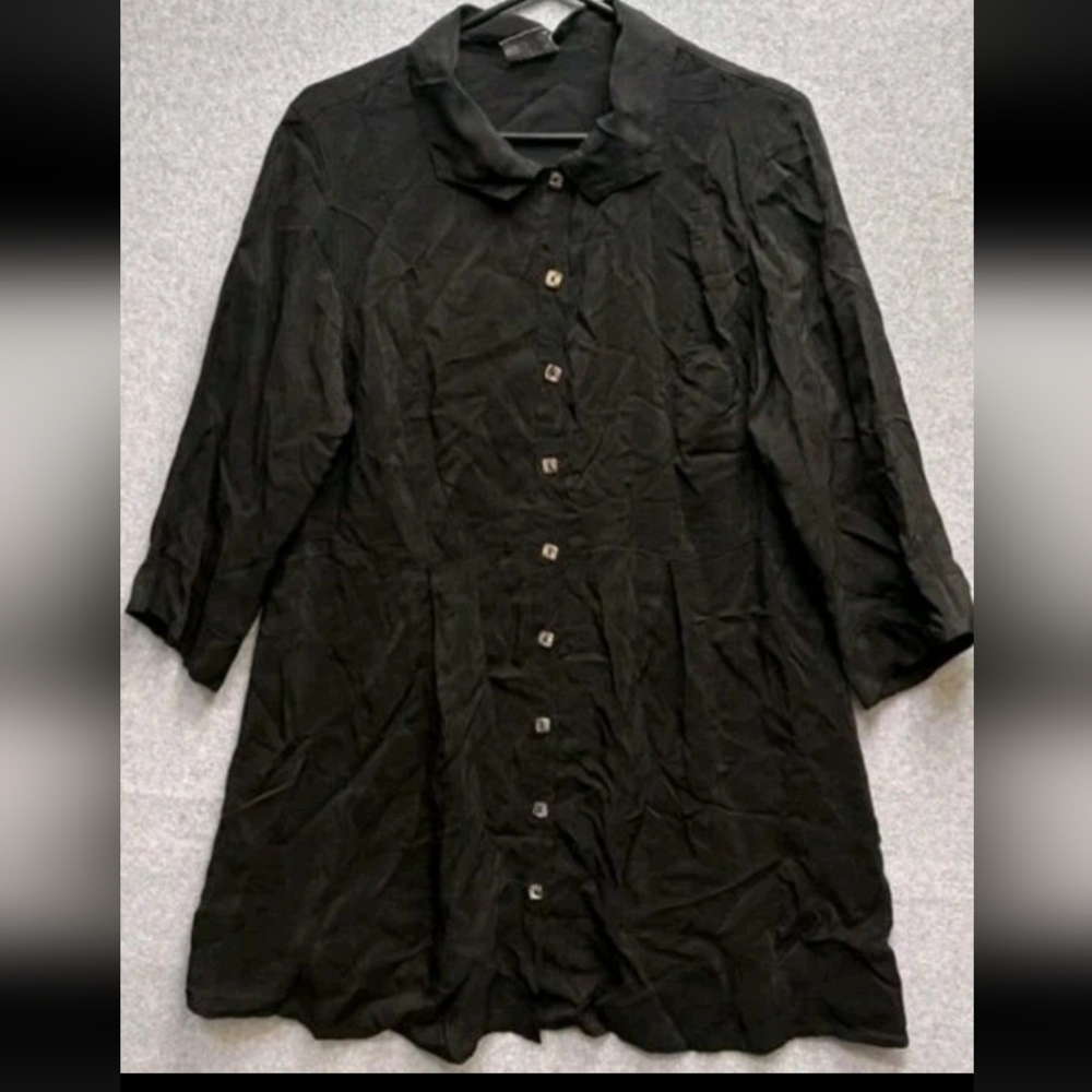 NWT L CLICK Color Me Cotton  RAYON Button Up Peasant Long Tunic Top Black